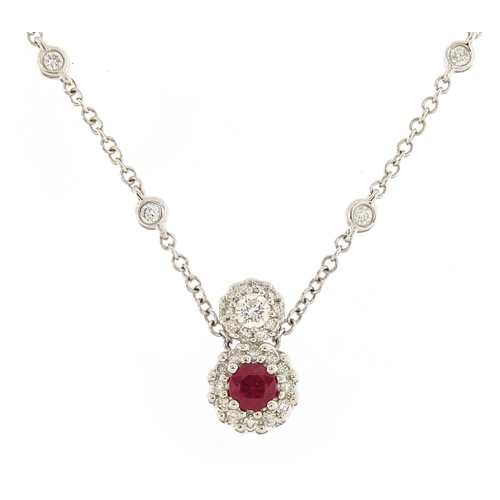 54 - 18ct white gold ruby and diamond necklace, stamped D 0.47 R 0.33, 40cm in length, 5.6g