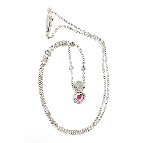 54 - 18ct white gold ruby and diamond necklace, stamped D 0.47 R 0.33, 40cm in length, 5.6g