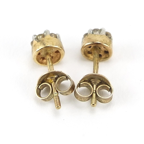 105 - Pair of 9ct gold diamond cluster stud earrings, 4mm in diameter, 0.9g