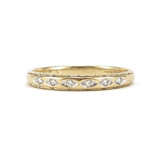 320 - 9ct gold diamond half eternity ring, size P, 1.5g