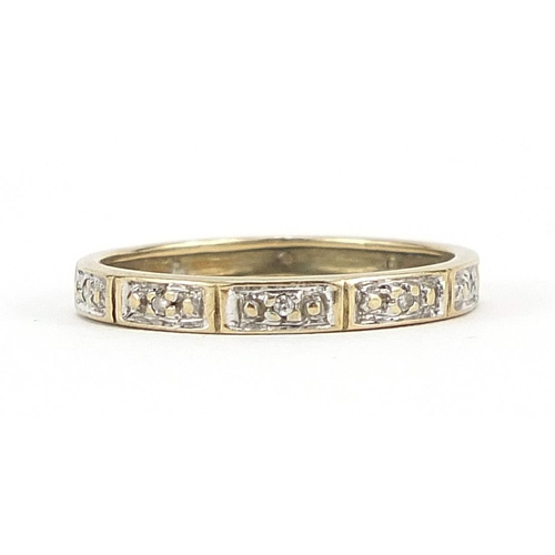 284 - 9ct gold diamond eternity ring, size O, 1.6g