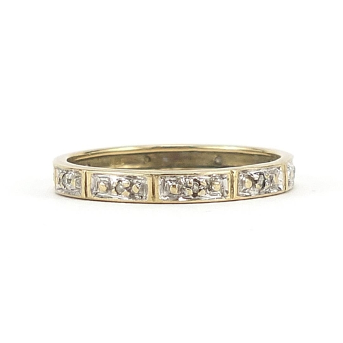 284 - 9ct gold diamond eternity ring, size O, 1.6g