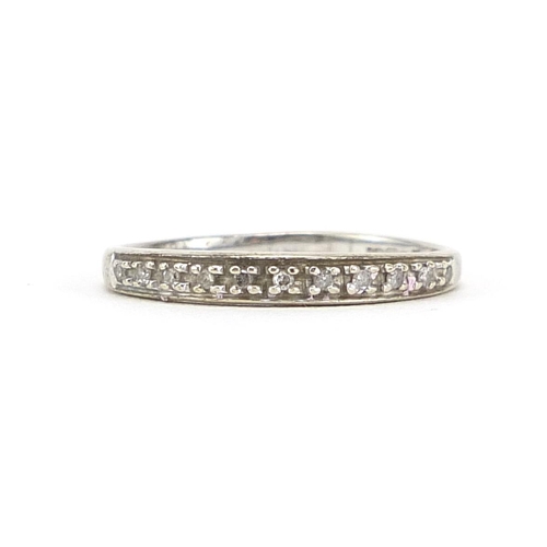 281 - 9ct white gold diamond half eternity ring, size L, 1.1g