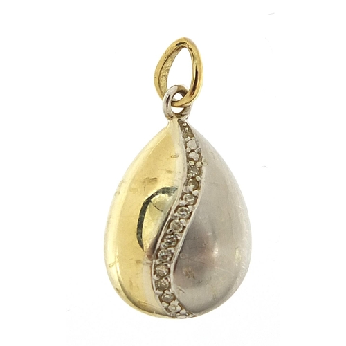 79 - 9ct two tone gold diamond pendant, 2cm high, 1.3g