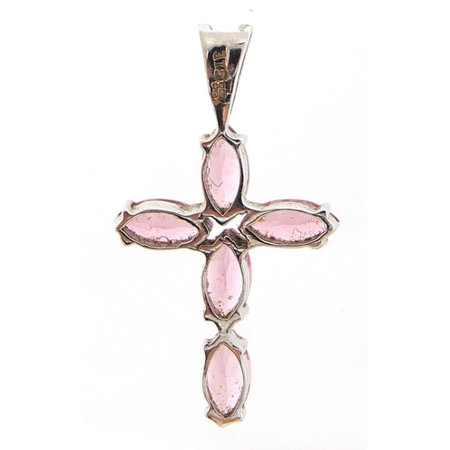 122 - 9ct white gold pink stone cross pendant, 2.5cm high, 1.1g