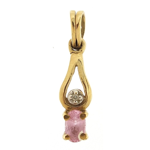 356 - 9ct gold pink sapphire and diamond pendant, 1.8cm high, 0.6g