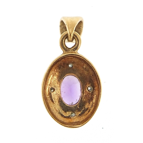 156 - 9ct gold diamond and amethyst pendant, 1.6cm high, 0.9g