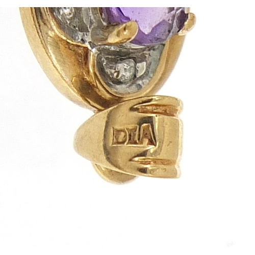 156 - 9ct gold diamond and amethyst pendant, 1.6cm high, 0.9g