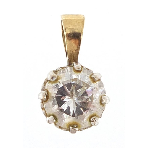 326A - 9ct gold cubic zirconia solitaire pendant, 1.2cm high, 0.9g