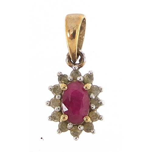 311 - 9ct gold diamond and ruby tear drop pendant, 1.3cm high, 0.4g