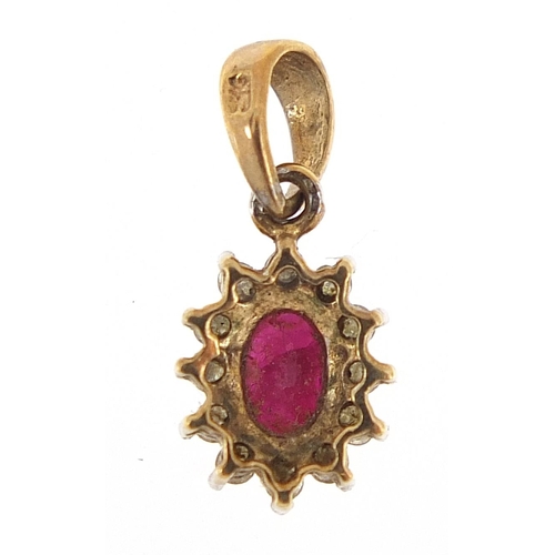 311 - 9ct gold diamond and ruby tear drop pendant, 1.3cm high, 0.4g