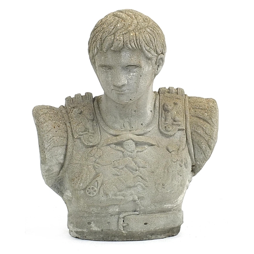 1502 - Stoneware garden bust of a Roman Emperor, 56cm high