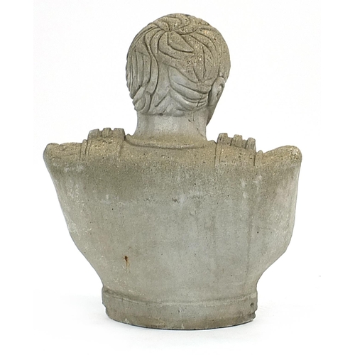 1502 - Stoneware garden bust of a Roman Emperor, 56cm high