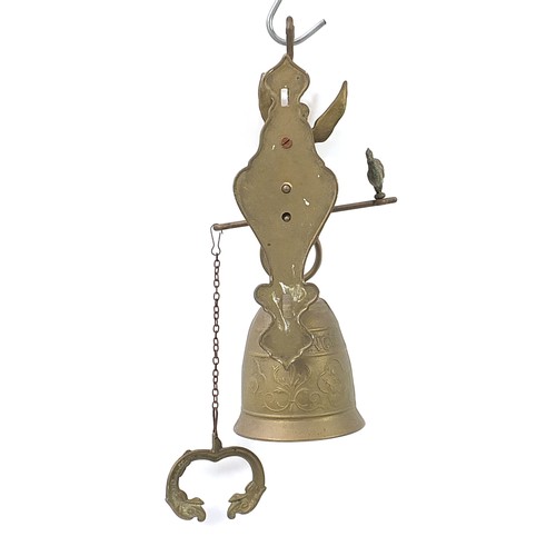 2154 - Medieval style brass hanging bell, 34cm high