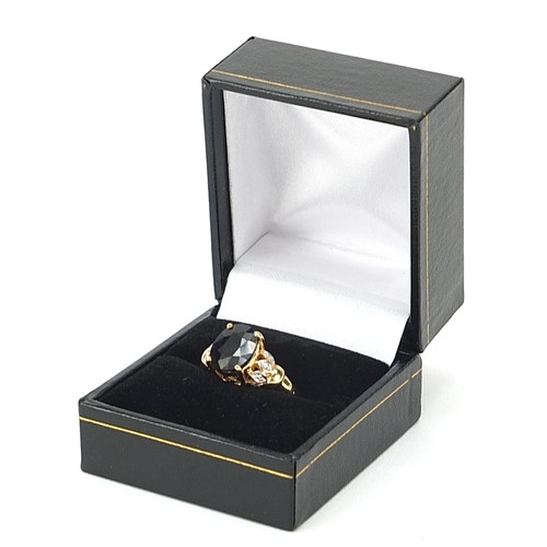 158 - 18ct gold sapphire ring with diamond set shoulders, size N, 6.0g