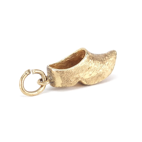 168 - 9ct gold Dutch clog charm, 1.8cm in length, 2.5g