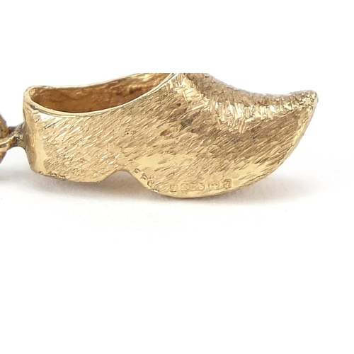 168 - 9ct gold Dutch clog charm, 1.8cm in length, 2.5g