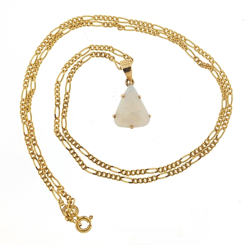 313 - 9ct gold opal pendant on a 9ct gold Figaro link necklace, 2.2cm high and 47cm in length, 5.4g