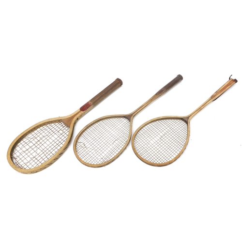 1996 - Three early 20th century lawn tennis racquets including Arrow, the largest 66cm in length