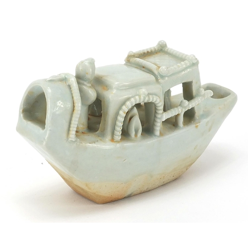 1270 - Chinese celadon glaze porcelain model of a junk, 12.5cm in length