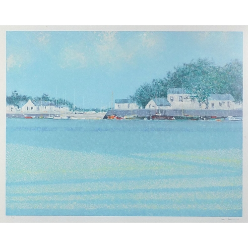 231 - Harbour scene with moored boats before houses, pencil signed limited edition print in colour 51/125,... 