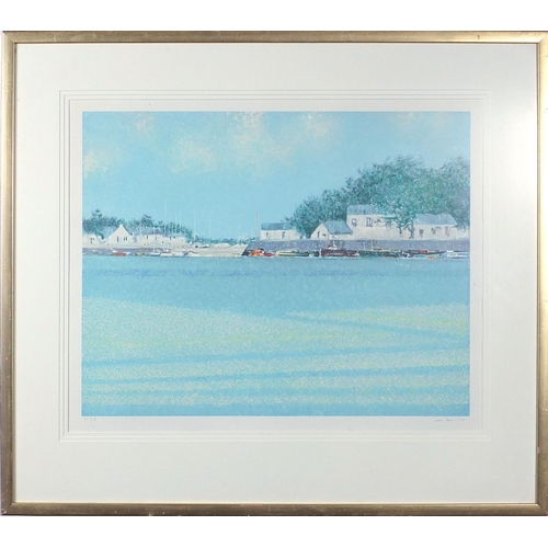 231 - Harbour scene with moored boats before houses, pencil signed limited edition print in colour 51/125,... 