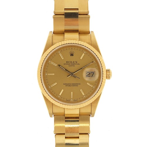 4 - Rolex, 18ct gold gentlemen's Oyster Perpetual Date automatic wristwatch with champagne dial and 18ct... 
