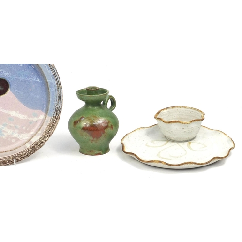 96 - Studio ceramics including lily pad plate, toadstool and sunrise plate, the plate 31cm in diameter