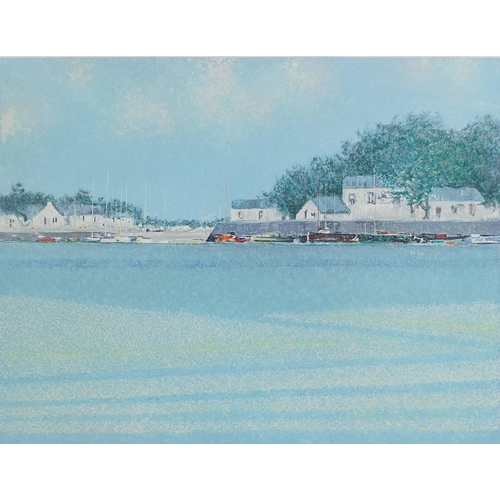 231 - Harbour scene with moored boats before houses, pencil signed limited edition print in colour 51/125,... 