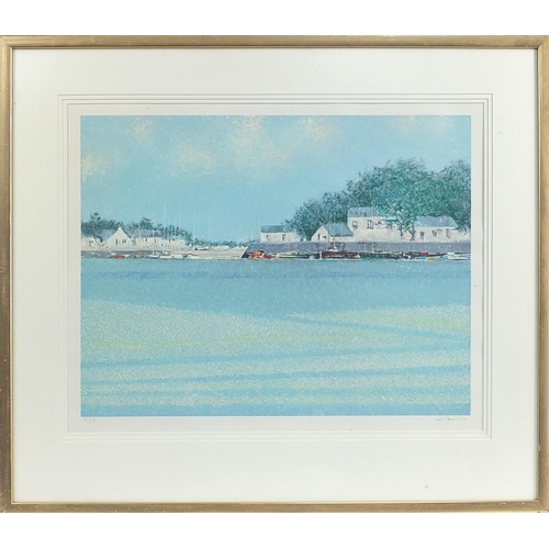 231 - Harbour scene with moored boats before houses, pencil signed limited edition print in colour 51/125,... 