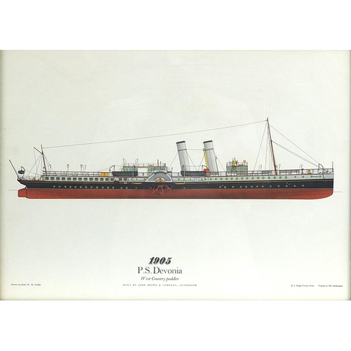 232 - Coloured Hugh Evelyn print P S Devona West Country paddle steamer 1905 built by John Brown & Company... 