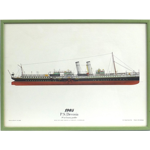 232 - Coloured Hugh Evelyn print P S Devona West Country paddle steamer 1905 built by John Brown & Company... 