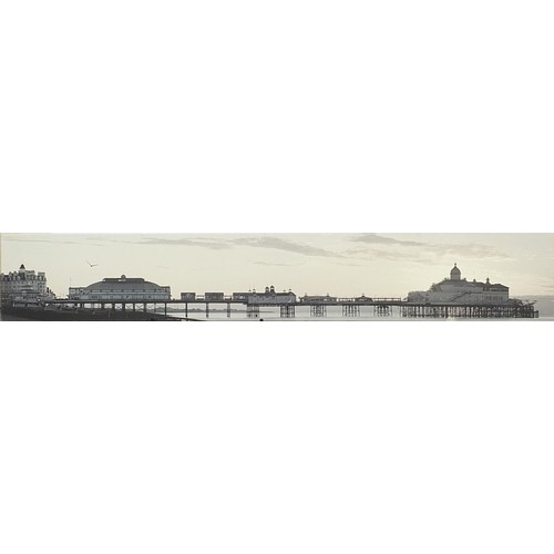 124 - Eastbourne Pier including The Blue Room, black and white oil on canvas print, Copyright Gallery 1972... 