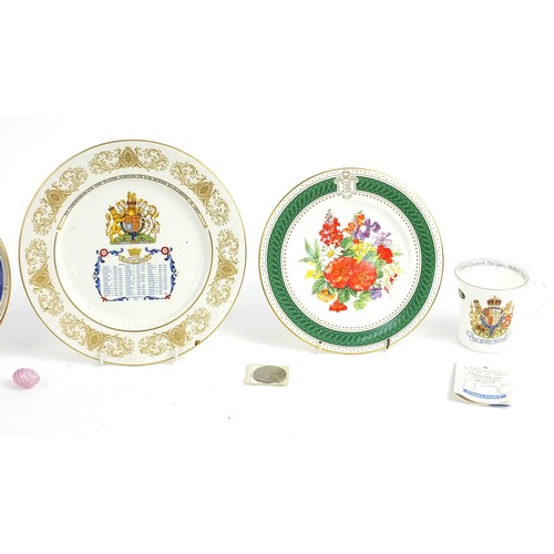 198 - Commemorative ceramics including Aynsley Kings & Queens of England twin handled mug, plate and boxed... 