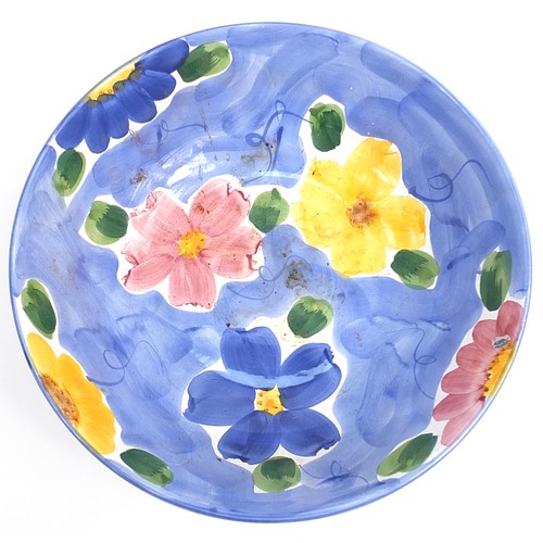 86 - Hand painted floral ceramic bowl, vase and planter , the bowl 33cm round