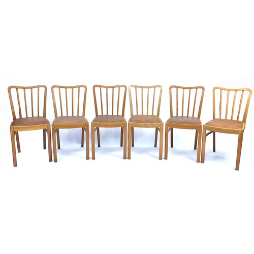 111 - Set of six lightwood stick back chairs, 83cm high