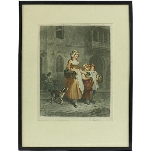 236 - After Henry Graves - Mother with children, pencil signed print in colour, mounted, framed and glazed... 