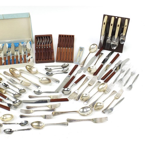 64 - Vintage and later silver plated and stainless steel cutlery, some with boxes