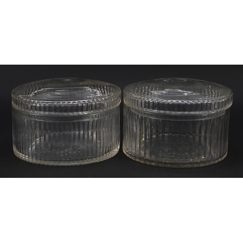 803 - Pair of circular cut glass boxes and covers, 21cm in diameter