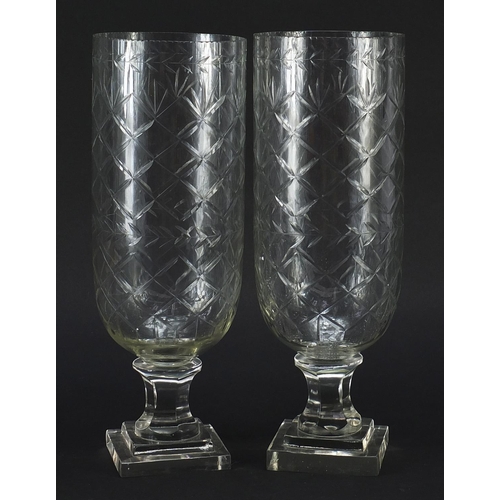 1328 - Pair of Regency style cut glass celery vases, 34.5cm high