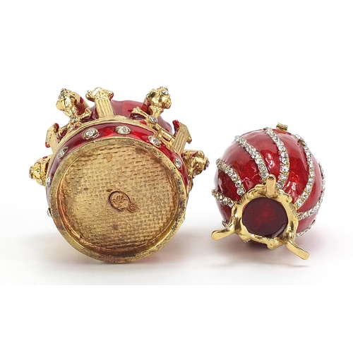 1242 - Two jewelled and enamel gilt metal trinkets, 7.5cm high