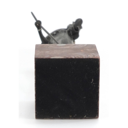 716 - Cold painted bronze figure of a female water carrier raised on a square marble base, 19cm high