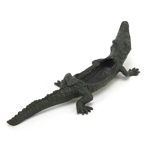 666 - Cold painted bronze crocodile in the style of Franz Xaver Bergmann, 22cm in length