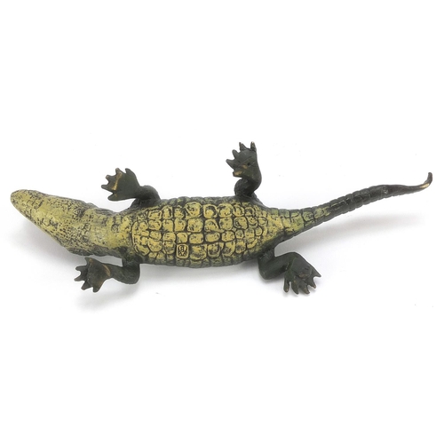 666 - Cold painted bronze crocodile in the style of Franz Xaver Bergmann, 22cm in length