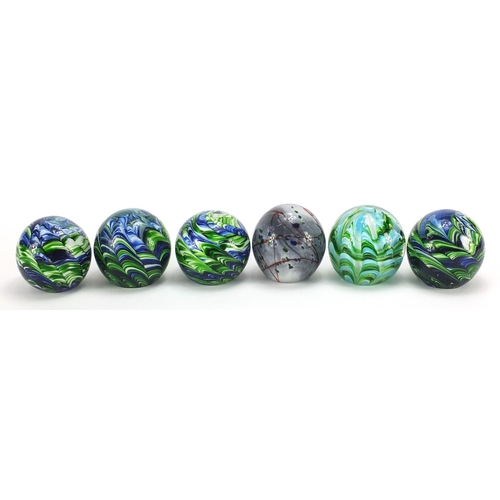 1017 - Six Royal Crest colourful glass paperweights with boxes, each 7.5cm high