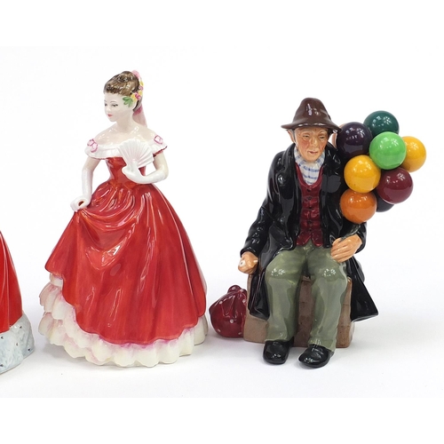 519 - Five Royal Doulton figurines with boxes including Molly and Linda, each 20cm high