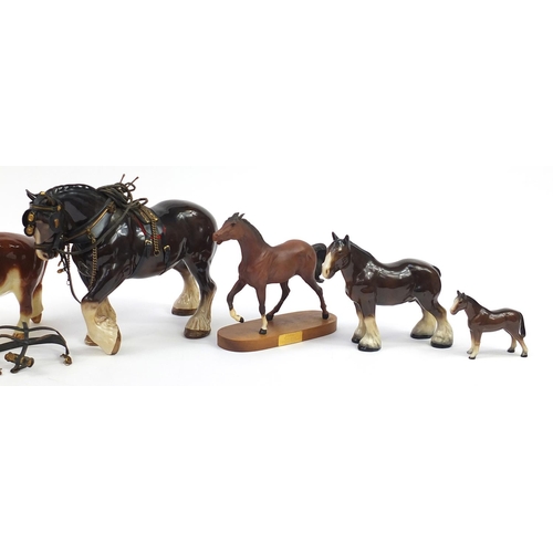 1065 - Collectable china animals including large Melba Ware work horse, Sylvac bull 3930 and Beswick horses... 