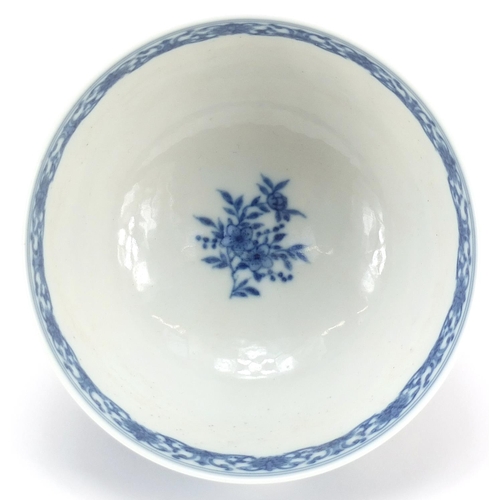 953 - Chinese blue and white porcelain bowl hand painted with fruit and flowers, six figure character mark... 