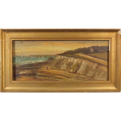 1143 - John Lascelles Williamson - Coastal landscape with cliffs, oil on canvas, signed and inscribed, Even... 