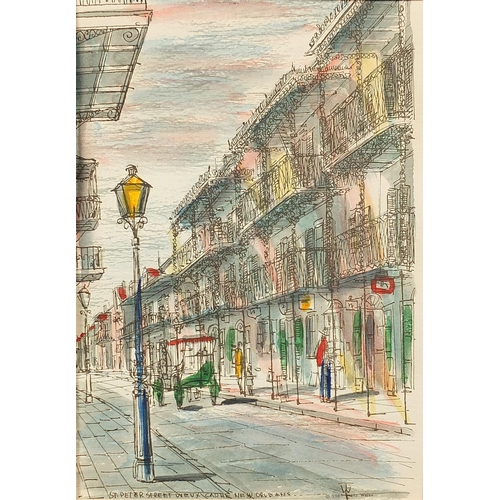 1164 - Franz Weiss - St Peter Street, New Orleans and one other, pair of hand coloured prints, one stamped ... 